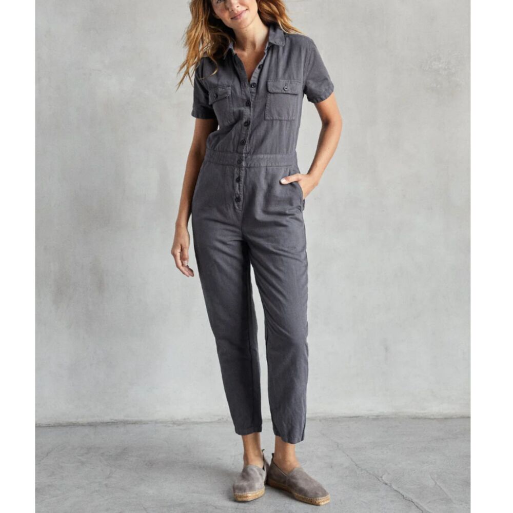 Outer Known Women's Size S Storm Sea Jumpsuit Button Front EUC